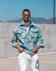 Veste en jean à fleurs jacquard peintes à l'huile - 1286