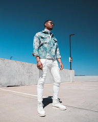 Veste en jean à fleurs jacquard peintes à l'huile - 1286