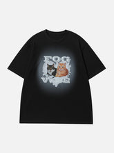 Oranges T-Shirt mit Katzen-Print und Herz-Element