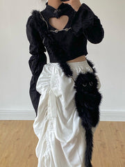 Portefeuille pour téléphone portable original en peluche noire Aloof Cat