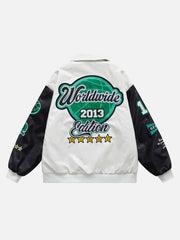 Veste ample brodée en cuir PU patchwork