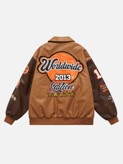 Veste ample brodée en cuir PU patchwork