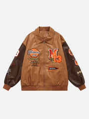 Veste ample brodée en cuir PU patchwork