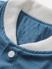 Veste de baseball patchwork en denim brodée