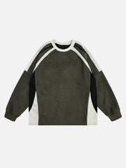 Sweat-shirt brodé patchwork bicolore contrasté raglan
