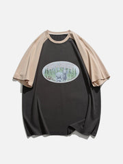 Patchwork Sleeve Sheep Print Tee
