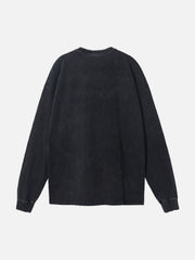T-shirt à manches longues délavé et vieilli avec lettres abstraites rétro