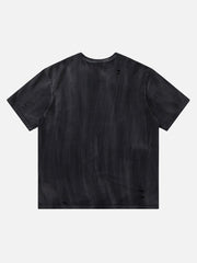 T-shirt rétro tendance avec trou délavé argenté