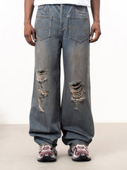 Reverse Pocket Mud Dyed Knife Cut Jeans