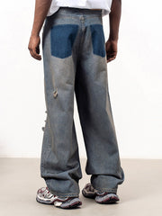 Reverse Pocket Mud Dyed Knife Cut Jeans