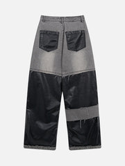 Ripped Patchwork Washed Straight-leg Jeans