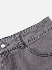 Ripped Patchwork Washed Straight-leg Jeans