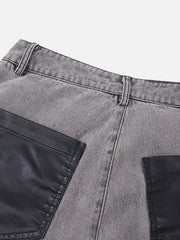 Ripped Patchwork Washed Straight-leg Jeans