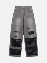 Ripped Patchwork Washed Straight-leg Jeans