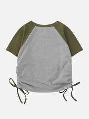 Side Drawstring Patchwork Tee