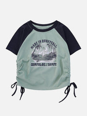 Side Drawstring Patchwork Tee