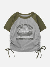 Patchwork-T-Shirt mit seitlichem Kordelzug