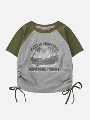 Side Drawstring Patchwork Tee