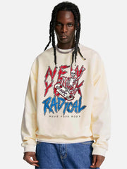 Sweat-shirt ras du cou motif tête de mort et skateboard -1075