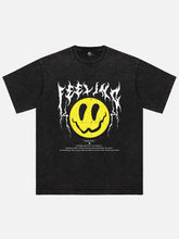 Smile Print Washed T-Shirt