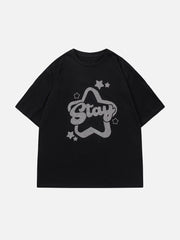 T-shirt uni à imprimé étoiles