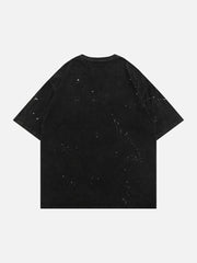 T-shirt délavé à motif de lettres Splash Ink Doodle