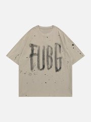 T-shirt délavé à motif de lettres Splash Ink Doodle