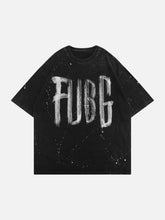 T-shirt délavé à motif de lettres Splash Ink Doodle