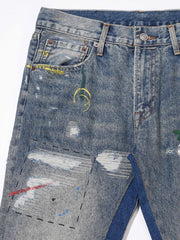 Jean patchwork à encre éclaboussée