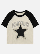 Patchwork-T-Shirt mit Sternenstickerei