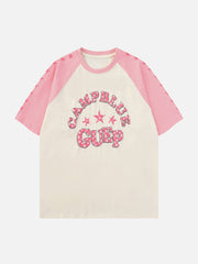 T-shirt patchwork à imprimé étoiles et lettres