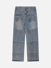 Street Fashion Creative Trouser Loop Design Washed Jeans
