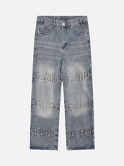 Street Fashion Creative Trouser Loop Design Washed Jeans