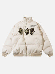 Street Letter Embroidery Diagonal Zipper Cotton Jacket