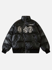 Street Letter Embroidery Diagonal Zipper Cotton Jacket