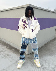 Veste ample en laine d'agneau à motif tête de mort rétro - 1927