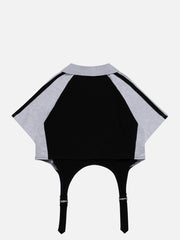 Polo rayé à col en V et coutures apparentes