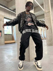 Veste de course en cuir PU avec broderie symbole -1133