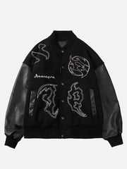 Veste de course en cuir PU avec broderie symbole -1133