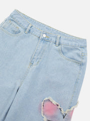 Jeans mit Batik-Schmetterlingsstickerei und Raw Edge