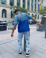 T-shirt brodé de lettres dégradées tie-dye - 1542