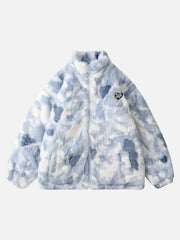 Sherpa-Jacke mit Stehkragen und Batikmuster