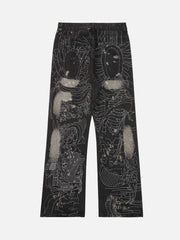 Abgesteppte weiße Jeans mit geradem Bein