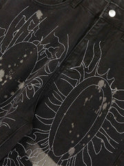 Abgesteppte weiße Jeans mit geradem Bein