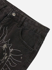 Abgesteppte weiße Jeans mit geradem Bein