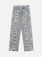 Torn Side Straps Design Sense Jeans