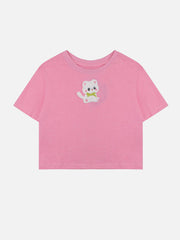 T-shirt imprimé chat brodé avec serviette