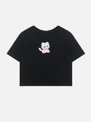 T-shirt imprimé chat brodé avec serviette