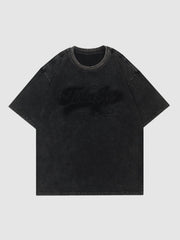 Towel Embroidery Washed Alphabet Print Tee