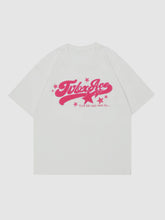 T-shirt imprimé alphabet délavé avec broderie serviette